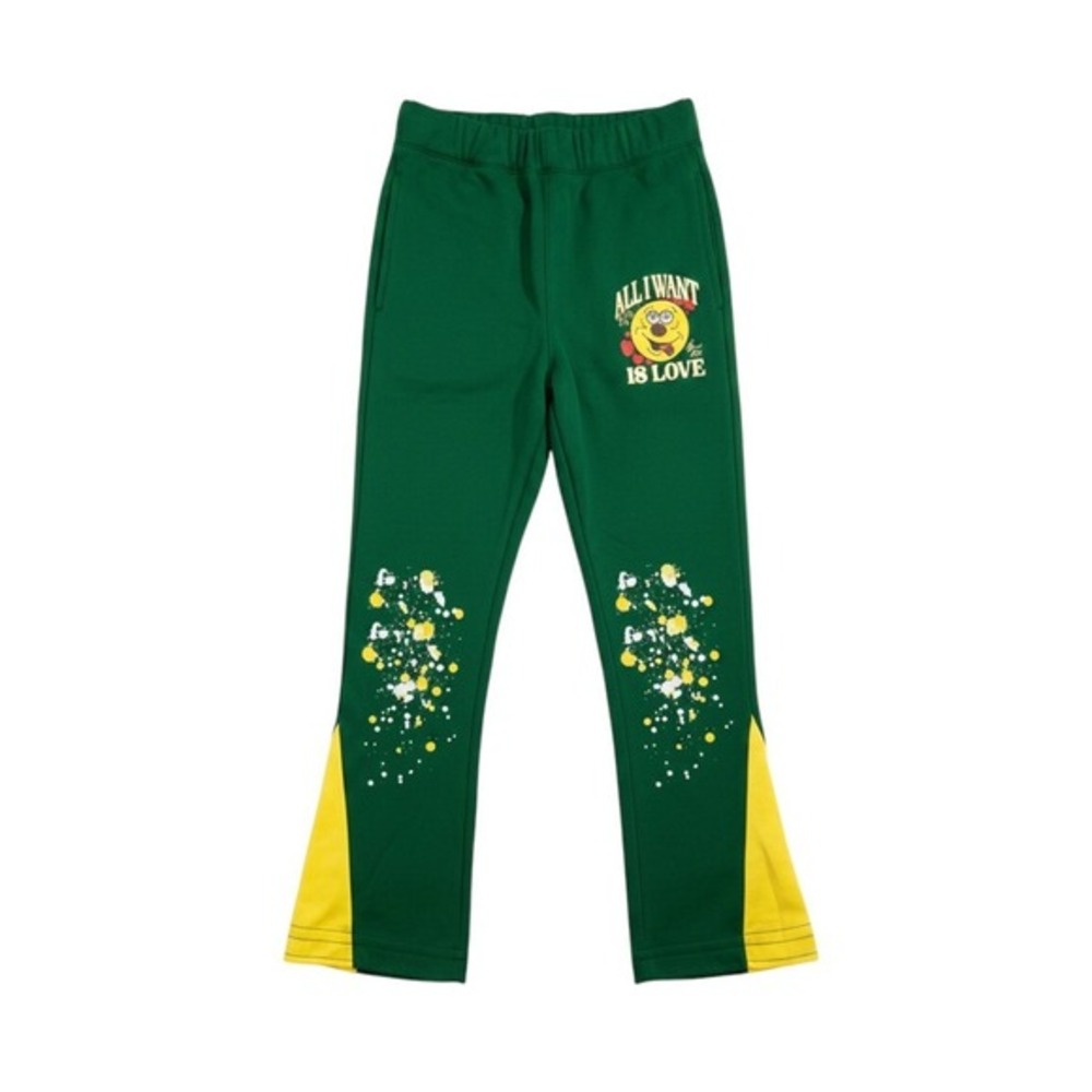 SBL Struck By Love Flare Leg Jogger Pants Green Yellow Fleece Knit Colorblock S